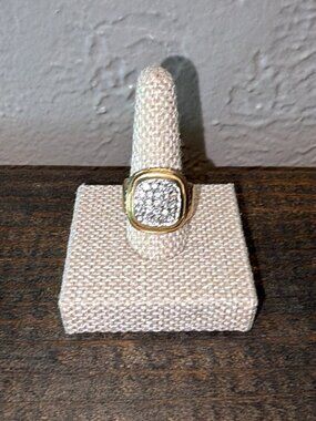Vintage 90s Chunky Gold CZ Signet Style Cluster Statement Ring Size 5.5